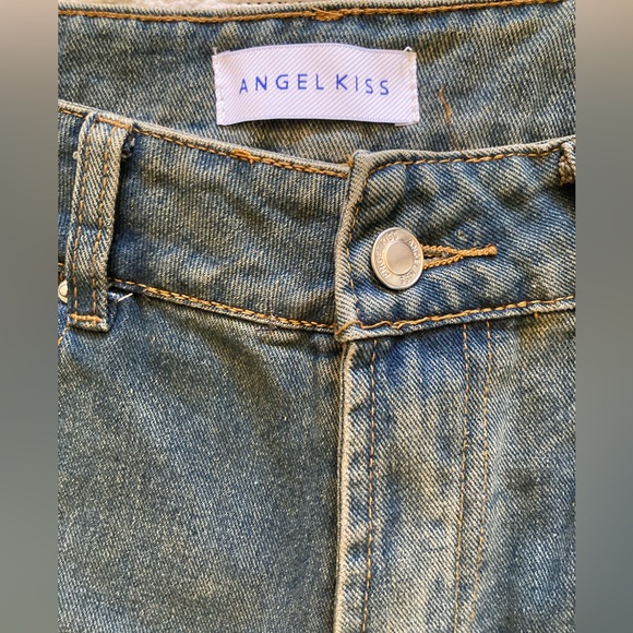 Angel Kiss Blue Jean Shorts with Distressed Floral Design - Picture 4 of 7